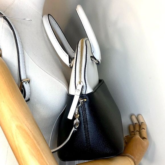 KATE SPADE White Black Leather Dome Shaped Top Handle Crossbody Satchel - Picture 5 of 17